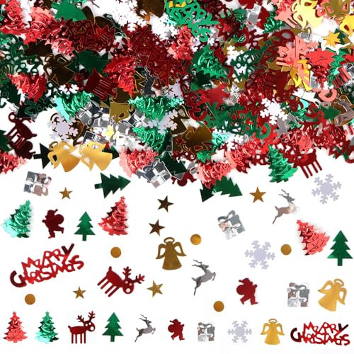 Mainiusi Streudeko Weihnachten Tischdeko 500 Stück, Glitzer Konfetti Bunt Tischdeko Merry Christmas Deko, Schneeflocke Streudeko Stern Konfetti für Weihnachten Basteln Deko
