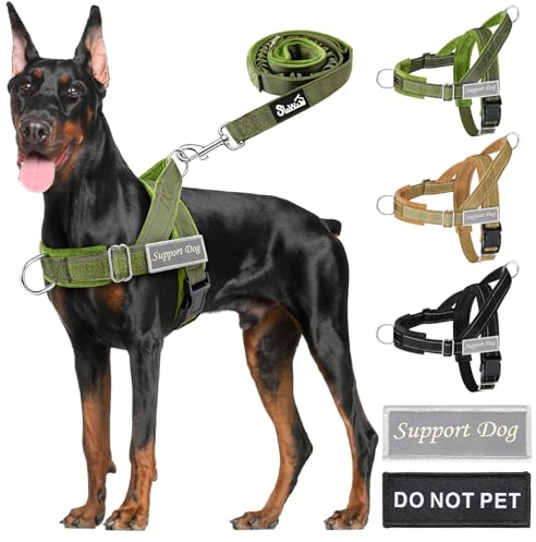 SlowTon Conjunto de Arnés y Correa para Perros, Sin Tirones, Ajustable en Cuello y Pecho, Arnés Antisofoco a Prueba de Escape, Correa de Perro de 5,9 pies, Táctico Militar