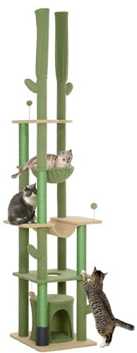 PawHut 225-255cm Floor to Ceiling Cat Tree w/Hammocks, Cat House, Green
