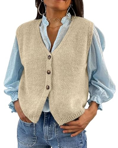 Women Knit Vest Top Y2k V Neck Sleeveless Button Down Solid Color Sweater Cardigan Loose Basic Knitted Tank Tops