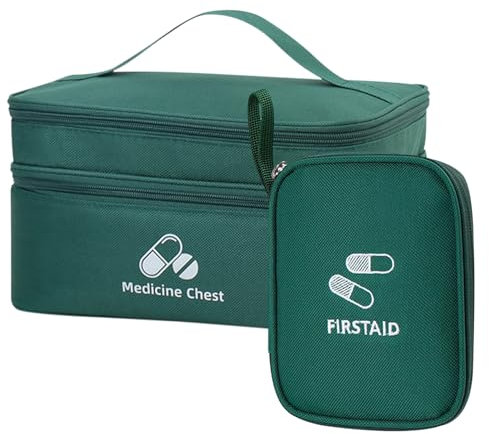 FYting Porta Medicine Da Viaggio,2 Pezzi Kit Pronto Soccorso Da Viaggio(L+S),Cassetta Pronto Soccorso Vuota In Impermeabile, Classificato Doppio Strato, Adatto Scuola, Campeggio(Verde o Rosso)
