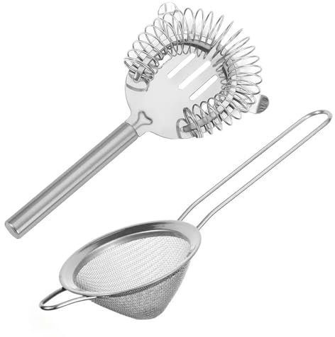Arrderly Colador de cóctel de 2 piezas, malla fina y colador de mango, acero inoxidable plateado, 7.4 pulgadas