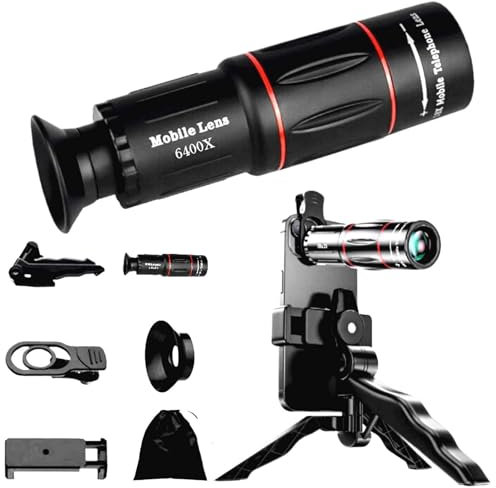 64X Long Focus Telephoto Phone Lens for iPhone and Android, Zoom Cellphone Camera Lens with Phone Clip for Picture Video Taking.