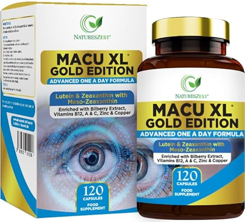 Macu XL Gold Edition - Eye Health Supplement with Lutein, Zeaxanthin and Meso-zeaxanthin, and Essential Vitamins & Minerals, 120 Capsules, 4 Month Supply - Supplement for Vision Health