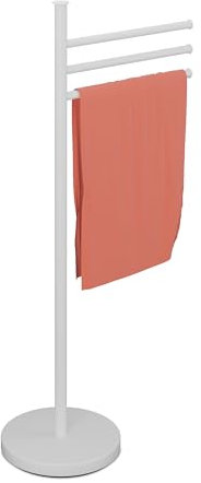 Relaxdays Piantana Portasciugamani da Terra, 3 Bracci Rotanti per Asciugamani Bagno, 85,5x42x22 cm, Acciaio Inox, Bianco, Plastica