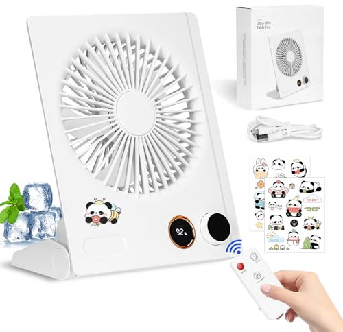 UCAMP Ventilador de Escritorio USB,Mini Ventilador Portátil,4000mAh Silent fan-Inclinación de 180°-con Mando a Distancia y Pantalla Digital-Velocidad Continua