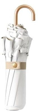 Reise Regenschirm mit Blumenrand Rüsche & Goldener Hakenbügel – 8-Rippen Faltbarer Taschenschirm für Damen/Kinder, Teflon-Beschichtung mit UV 50+ Schutz, Leicht & Kompakt für Tasche/Rucksack