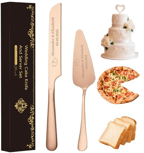 GMDLSK Ensemble de Couteau à Gâteau de Mariage Personnalisé – Couteau et Serveur en Acier Inoxydable avec Gravure, Cadeau pour Mariage, Anniversaire, Noël