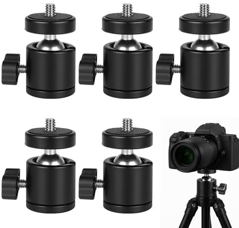 Huybaa Rotula Tripode, 5 Piezas Rotación de 360 ​​Grados Rótulas para Trípodes, Mini Ball Head con Interfaz Universal 1/4, Adecuado para Trípodes, Monopiés y Cámaras
