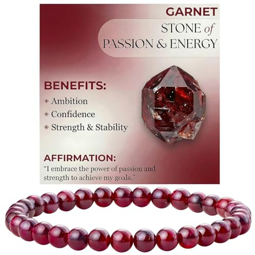 MOTIBACK Garnet Bracelet, Red Beaded Bracelets for Luck and Anxiety Relief, Natural Stone Bracelet Garnet Crystal Jewelry for Women Men Anniversary Christmas Birthday Gift