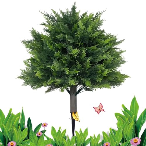 Artificial Cedar Shrubs for Exterior - Realistic Cypress Plants for Indoor Use - UV Resistance Conifer 60 cm with Ground Point for Outdoor Garden