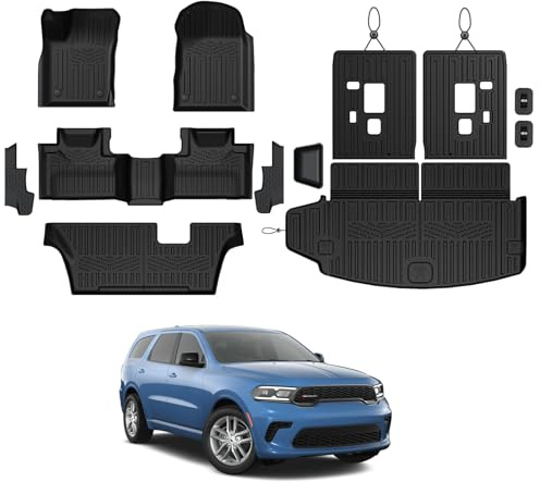 JOULARISE Floor Mats Set for 2016-2026 Dodge Durango (Only for 7 Seats with Bench Seats), All Weather TPE Backrest Mat Trunk Mat Cargo Liner Door Sill Guards Accessories (7 Seats Floor Mats Set)