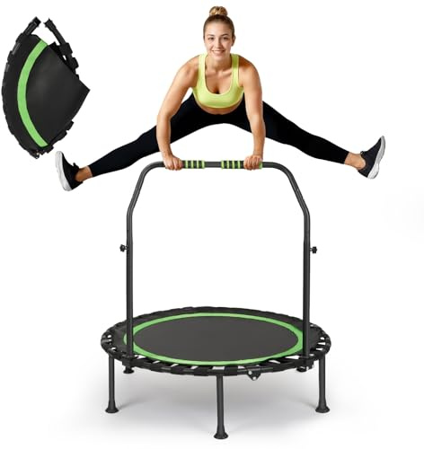 FitnessTrampoline,101cm Mini-Trampolin,Tragkraft 200 kg, tragbares Übungs-Rebounder-Trampolin mit verstellbarem Schaumstoffgriff (Grün)
