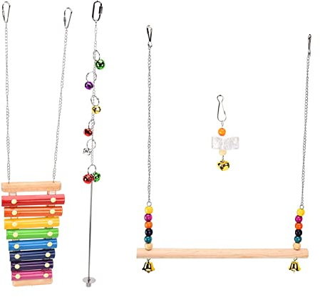 Kuuleyn Set di Giocattoli per Pollo, 3 Pezzi di Giochi per Pollame, Xilofono in Legno Altalena Forchetta da Frutta Campana Giocattoli Appesi per Pollaio Gallina Pulcino