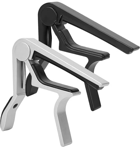 Aihoom 2 Pack Guitar Capo, Capo for Acoustic Guitar, Universal Cappo for Classical, Electric Guitars, Ukulele, Mandolin, Banjo, and other String Musical Instruments (Black & Silver)