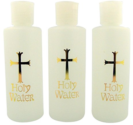Lot of 3 Gold Cross Design 4 Ounce Holy Water Bottle with Flip Spout Lid, Plastic