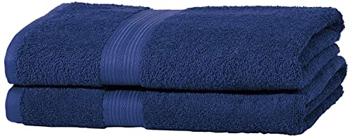 Amazon Basics 2 Badetuch für Badezimmer, farbecht, 100 % Baumwolle, weich, saugfähig, 70 x 140 cm, 2 Stück, Königsblau
