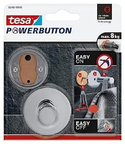 tesa Powerbutton Haken (Premium Chrom) silber-glänzend