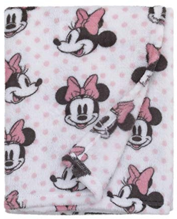 Disney Minnie Mouse, Pink, White And Black Super Soft Plush Baby Blanket, Pink, White, Black