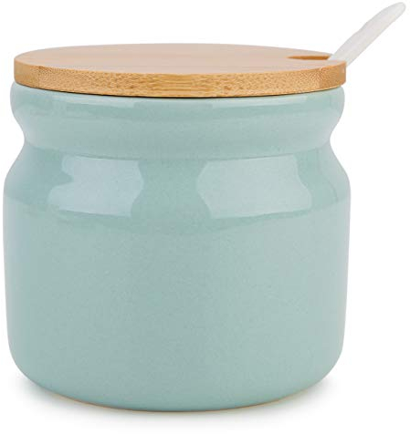 Chase Chic Ceramic Sugar Bowl, 7.7oz/230ml Tea Coffee Sugar Pot with Lid and Spoon, Spice Jar for Sugar, Salt, Seasoning for Kitchen Home, Light Green