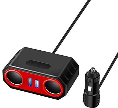 Fiacvrs Mini Phone Charger Car Cigarette Lighter Adapter Socket Splitter 12V/24V Dual USB Ports for Navigator, Dashcam, Radar Detector and More (Black+Red)(Black + Red)
