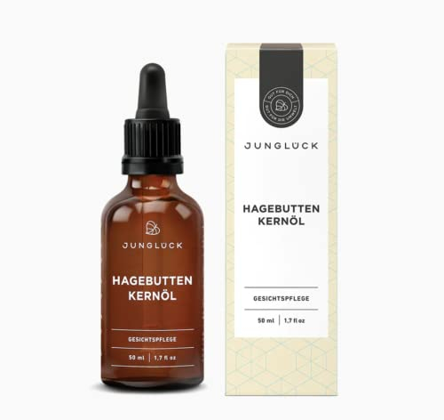 JUNGLÜCK BIO Hagebuttenkernöl - Vegan | Hagebuttenöl Kaltgepresst 100% Rein & Natürlich beruhigt Rötungen, gereizte und sensible Haut | Wildrosenöl antioxidativ regt die Zellerneuerung an