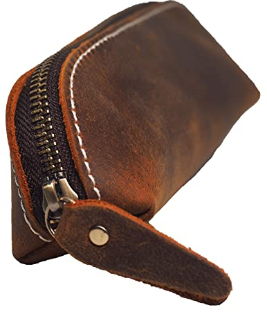 BAWAKO Federmäppchen aus hochwertigem Leder, kompaktes schönes Stift Etui handgemacht mit Reißverschluss für Shüler Student,Kosmetiktasche,Schminktasche (Nussbraun, L18)