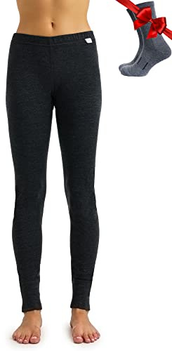 100% Merino Wool Base Layer Womens Leggings, Thermal Underwear + Wool Socks (Small, 320 Charcoal Grey)