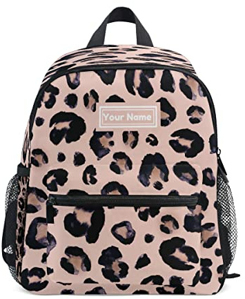 Custom Kid's Toddler Backpack, Personalized Backpack with Name/Text, Customization Pink Black Leopard Kindergarten Preschool Bag for Toddler Girls Boys