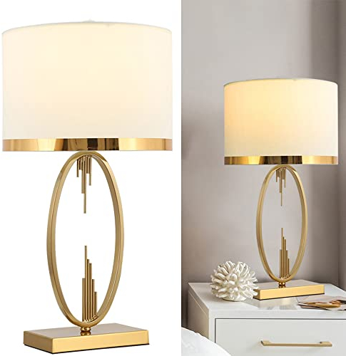 Moderne Métal Lampe à poser,Tissu Abat-jour,Lampe de Table - pour Salon & Salle à manger,Bureau Chambre Table de Chevet, léger Haut.49Cm 1x E27, max.60,0 W, Interrupteur de cordon