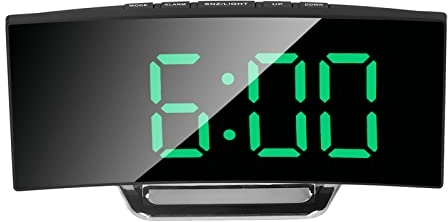 Cyrank Digital Clock Large Display,LED Digital Alarm Clock,Mirror Luminous Function Intelligent Electronic Curved Clock for Home Bedroom
