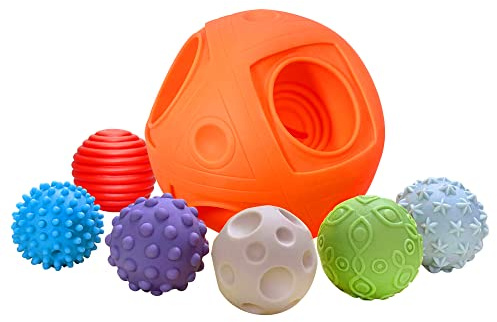 ROHSCE sensoriska babybollar, 1 stor texturerad boll med 5 små sensoriska bollar – utvecklingsleksaker för spädbarn, 6 månader