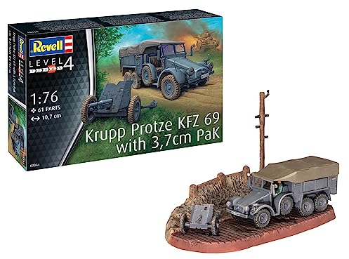 Revell Modellbausatz I Krupp Protze KFZ 69 with 3,7cm Pak I Detailreicher Level 4 Militärbausatz I 61 Teile I Maßstab 1:76 I für Kinder und Erwachsene ab 12 Jahren