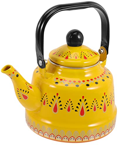 Vintage Enamel Kettle Teapot for Stovetop Use Smooth Flow Spout Comfortable Handle Capacity for Tea and Coffee Brewing in Home Kitchen