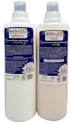 HOME PRO Kit Lavaggio Professionale Completo Whitex 2.0 Ammorbidente Detergente Bucato Detersivo Lavatrice Igienizzante Profumato Concentrato Fior di Loto1+1l