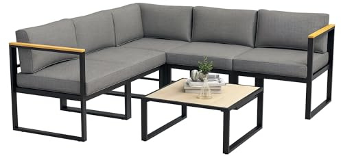 Outsunny 6 Piezas de diseño contemporáneo al Aire Libre Esquina Muebles de jardín para 5 Personas - Aluminio - Gran Comodidad