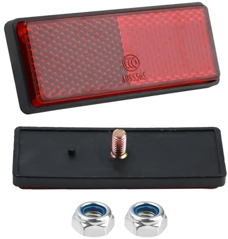 Hioip 2 Piezas Catadioptrico Moto Homologado E4, 87x31x8mm Reflectors Remolque con Tornillos, Reflector de Bicicleta Placa de Aluminio Advertencia de Seguridad Universal (Rectangulares Rojo)
