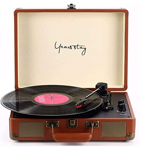 HAVVMK Tocadiscos Bluetooth de 3 velocidades con parlantes incorporados Unidad por Correa portátil Tocadiscos USB Vintage para Reproductor de Vinilo Fonógrafo LP con grabación MP3/RCA/AUX