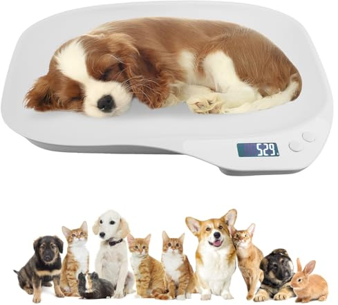 WIYETY balance et numérique pour animaux de compagnie : 15 kg (± 1 g) - Balance LCD avec 4 modes (kg/oz/lb/ml), idéale pour petits chats et chiens (36 x 26 cm)