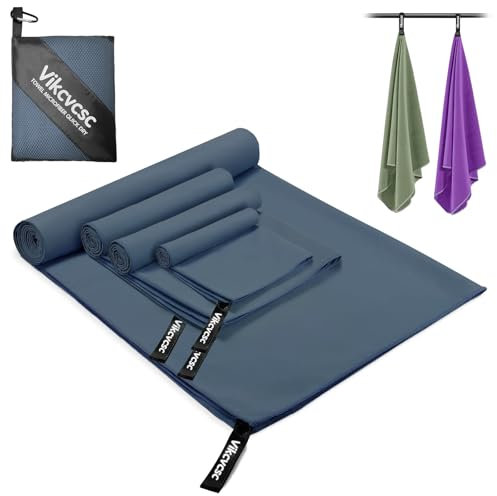 Vikcvcsc 4er Set Mikrofaser Handtuch-180x80cm Groß Microfaser Badetuch+2 stück 80x40cm Sporthandtuch+40x30cm Klein Microfaser Handtücher, Reisehandtuch Schnelltrocknendes Handtuch für Fitness Camping