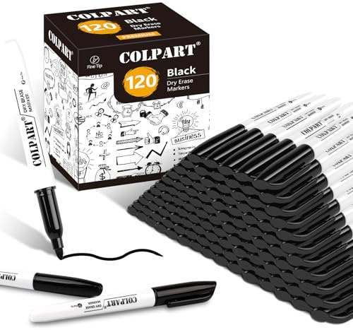 colpart Dry Erase Markers Fine Tip - Pack Of 120 Black Whiteboard Markers Bulk With Low Odor White Board Markers Dry Erase For School, Office, Home, Work On White Board & Calendar, Refrigerator