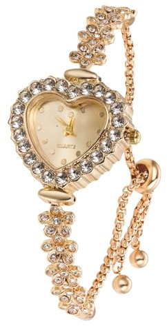 Halukakah Kids' Sparkling Diamond Watch - 18k Real Gold Plated - Heart Dial - Quartz Adjustable Stainless Steel Wristwatch - Suitable for Girls and Boys