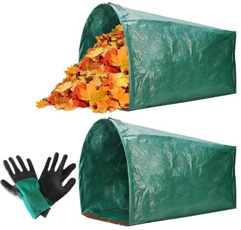 Bolsas de basura reutilizables para jardín, bolsas de basura para jardín, bolsas de patio, recogedor de hojas, recogedor de 2 piezas con guantes para césped, césped, hojas, escombros, patio, trabajo