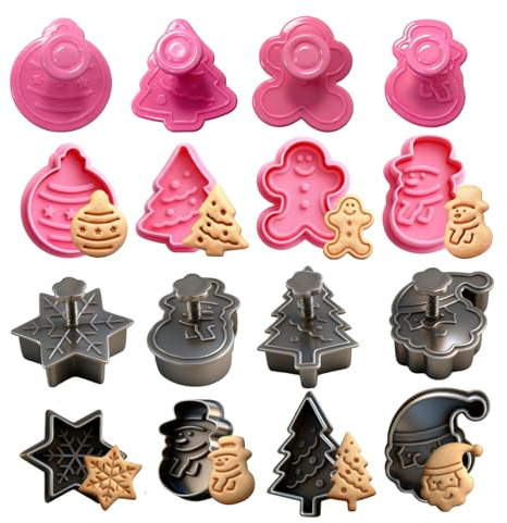 Weihnachtsausstecher Set, 8 Stück Keksausstecher Weihnachten, 3D Ausstechformen, Plätzchen Ausstecher mit Stempel, Cookie Cutter für Kinder, Keksstempel für Tortendeko (Weihnachten)