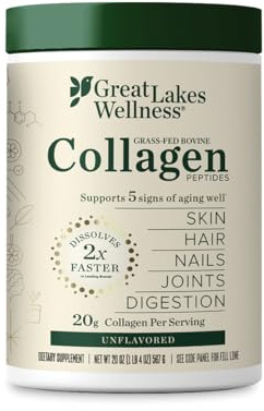 Great Lakes Wellness Collagen Peptides Powder – Supports Skin, Hair, Nails, Joints & Digestion – Hydrolyzed, Quick Dissolve, Non-GMO, Keto & Kosher – Pure Collagen Protein (20 oz, 28 Servings)