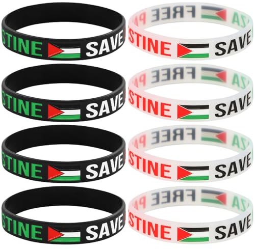 WIRZUL 8 pulseras de silicona hechas a mano con la bandera de Palestina para hombres y mujeres (blanco y negro).