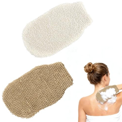 TMZELOA 2 pz guanto esfoliante corpo guanti esfolianti in fibre naturali (iuta ramia) asciugatura rapida senza microplastiche 22×11 cm - cura pre-rasatura peli incarniti preparazione autoabbronzante