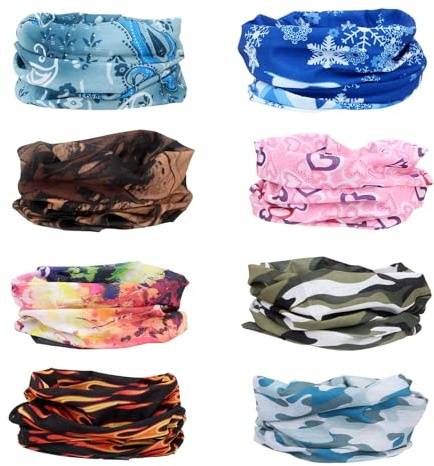 8PCS Multifunctional Bandana Headband, Headwear Outdoor Scarf, Unisex Wide Seamless Magic Headwear Face Coverings, Warmer Breathable Balaclava for Sport Yoga Running Cycling Hiking