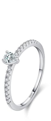 Ayoiow vigselring damer sterlingsilver med zirkon, halvevighet med droppformad solitär 925 silverring med sten för flickvän, 49 (15,6)–60 (19,1), lämplig för årsdag