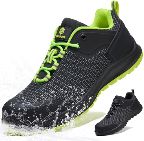 Zapatos de Seguridad para Hombre Mujer S3 ESD Zapatillas Trabajo SRC FO Calzado de Seguridad Antideslizante Impermeables Verde 44